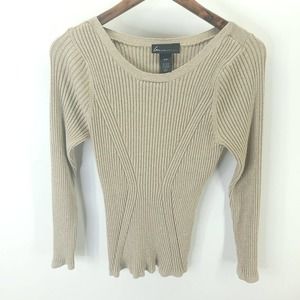 Lane Bryant Womens Beige Sparkle Round Neck Long Sleeve Ribbed Sweater Sz 18/20